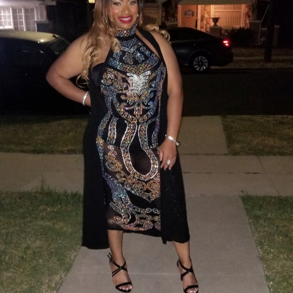 Rhinestone embellished sheer dress